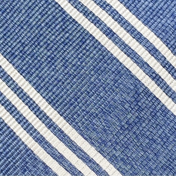 Breuer Men’s Necktie Silk & Cotton Chambray Blue & Cream Triple Striped Tie EUC - Picture 6 of 8
